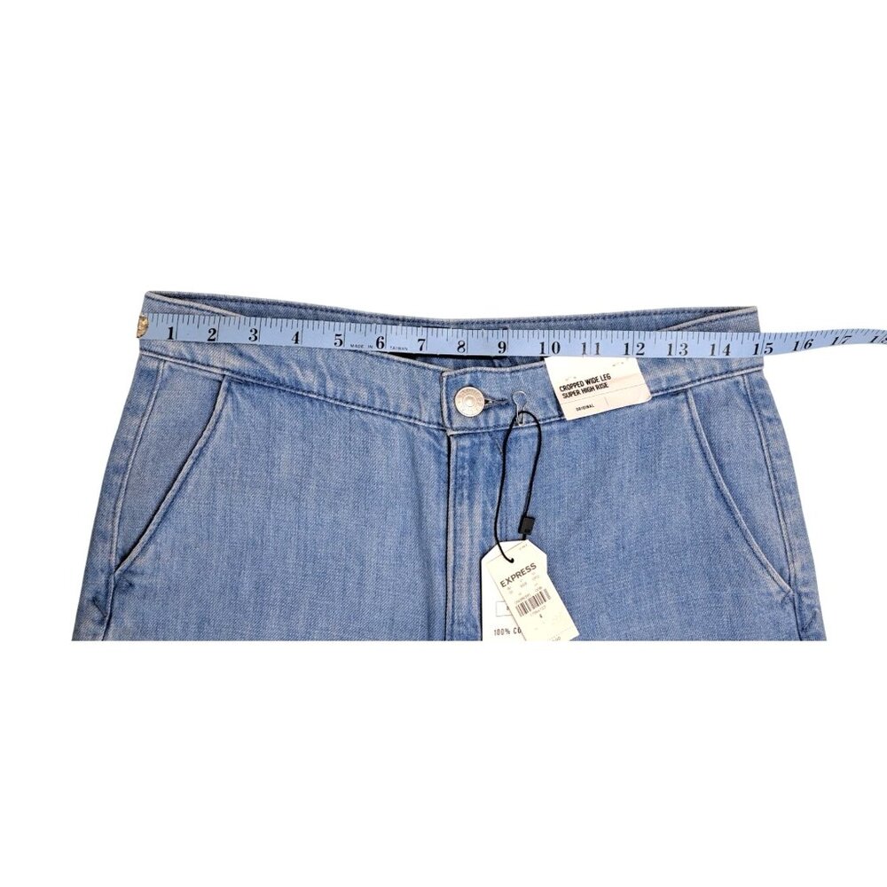 Express Cropped Wide Leg Super High Rise Jeans Women Size 4 Light Wash New Denim - Picture 6 of 6